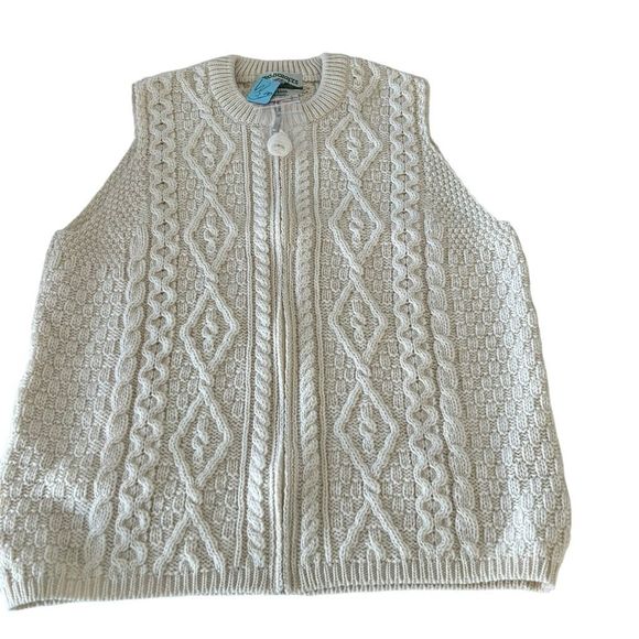 Aran Crafts Ireland sweater vest cream full zipper front size Large merino wool - Picture 1 of 10